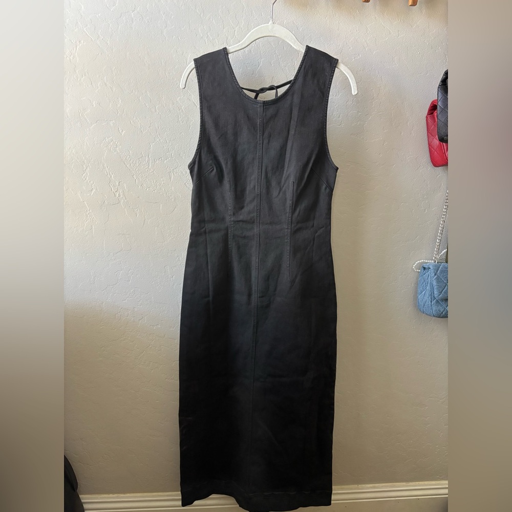 Free People Long Black Denim Sleeveless Dress With Plunging Back | Size 8